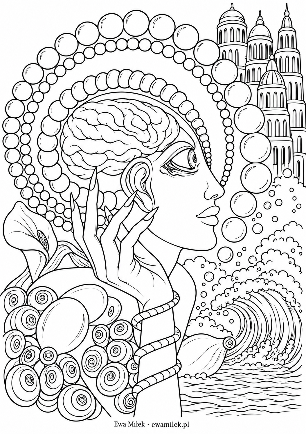 Mind and ocean — a colouring page from Ewa Miłek's painting