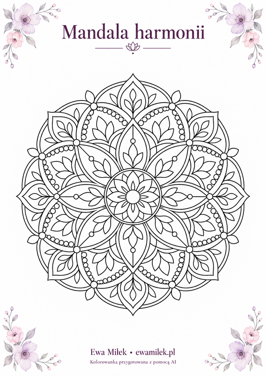 Harmony mandala — printable colouring page