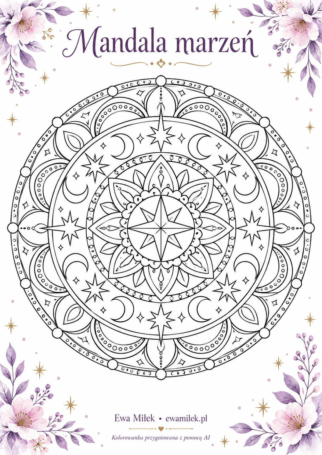 Mandala marzeń — konturowa kolorowanka do wydruku