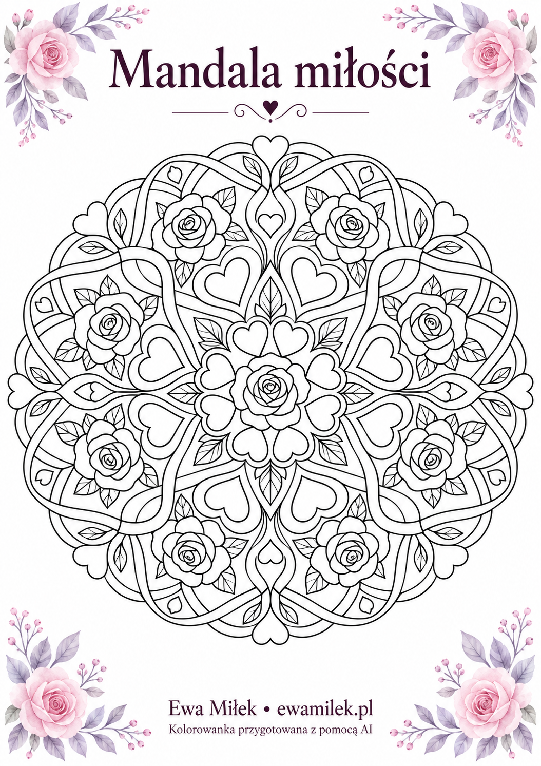 Love mandala — printable colouring page