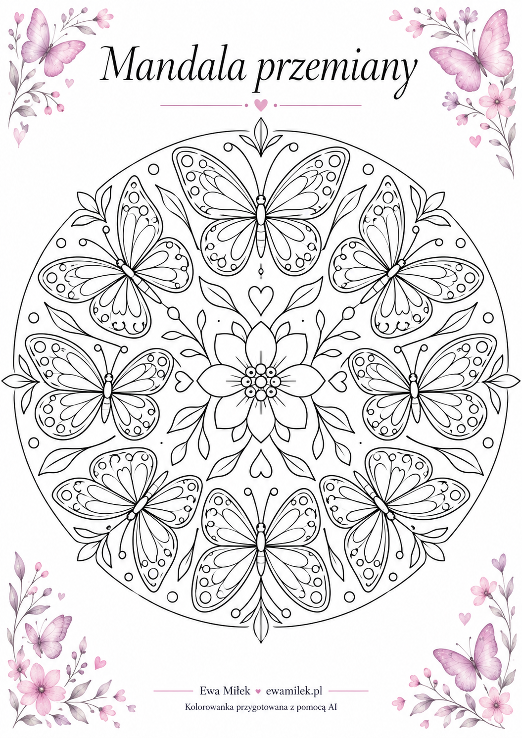 Mandala przemiany — konturowa kolorowanka do wydruku