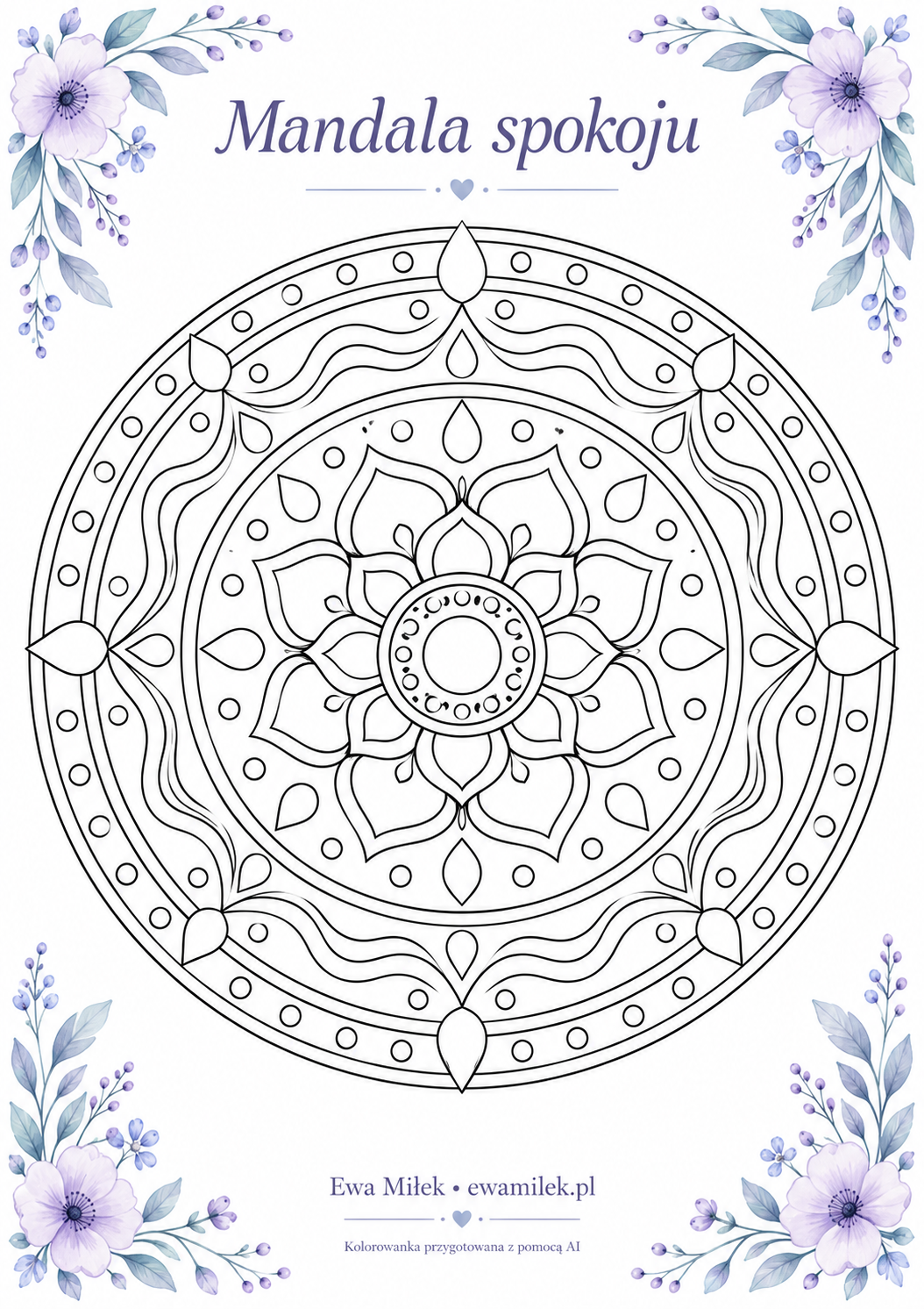 Mandala spokoju — konturowa kolorowanka do wydruku