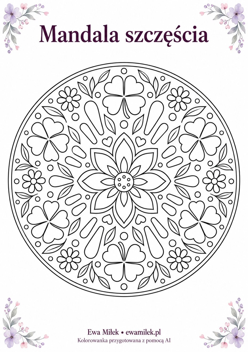 Happiness mandala — printable colouring page