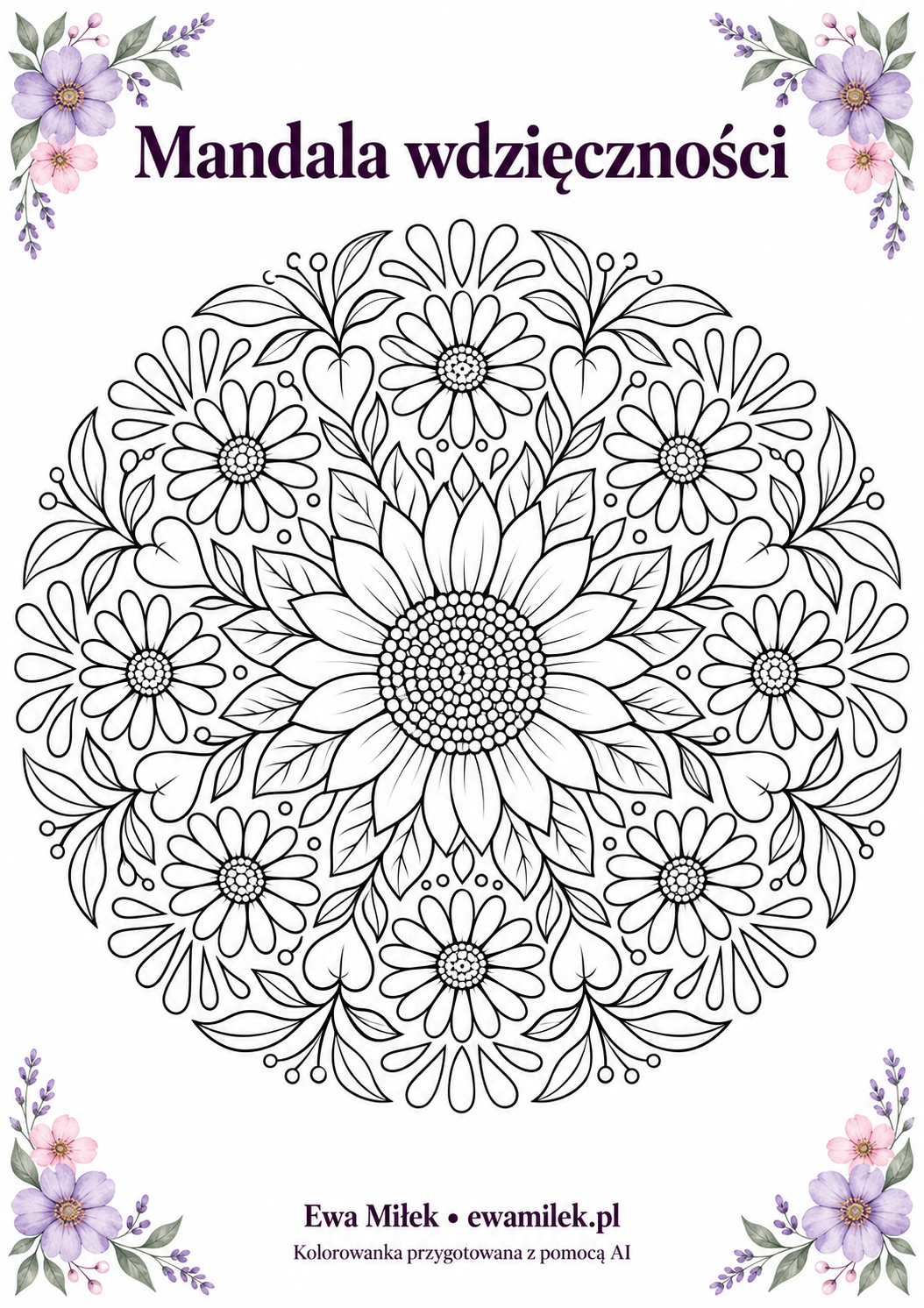 Gratitude mandala — printable colouring page