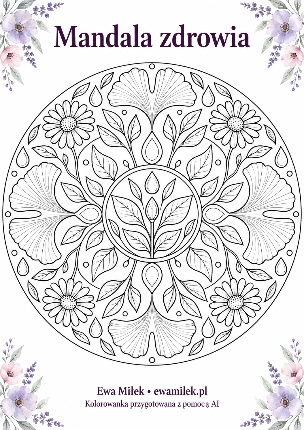 Health mandala — printable colouring page