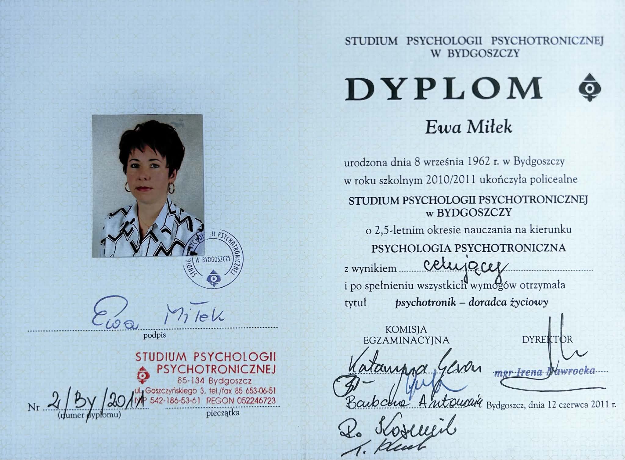 Psychotronic Psychology Studies — diploma — Ewa Miłek