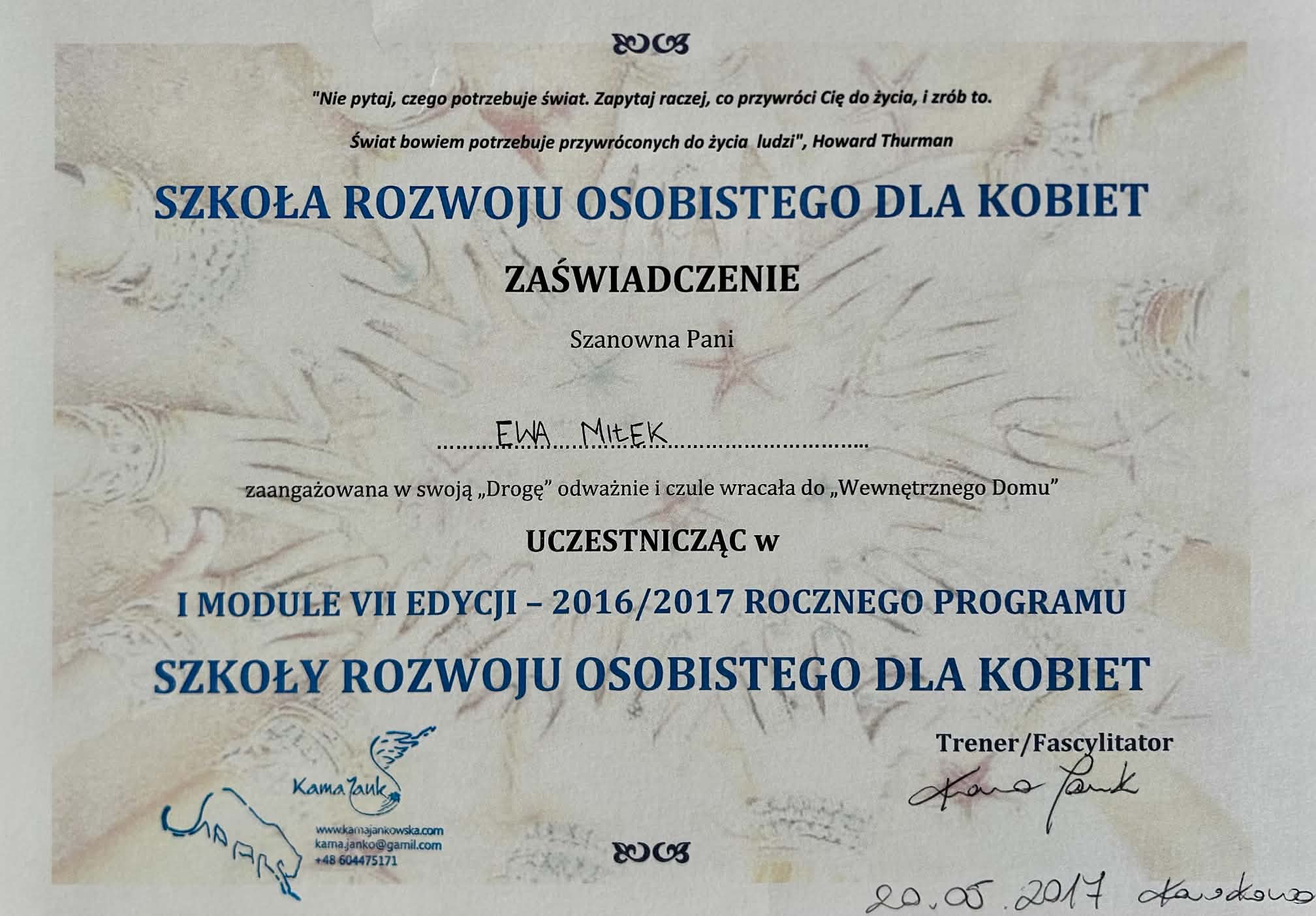 School of Personal Development for Women — module I — Ewa Miłek