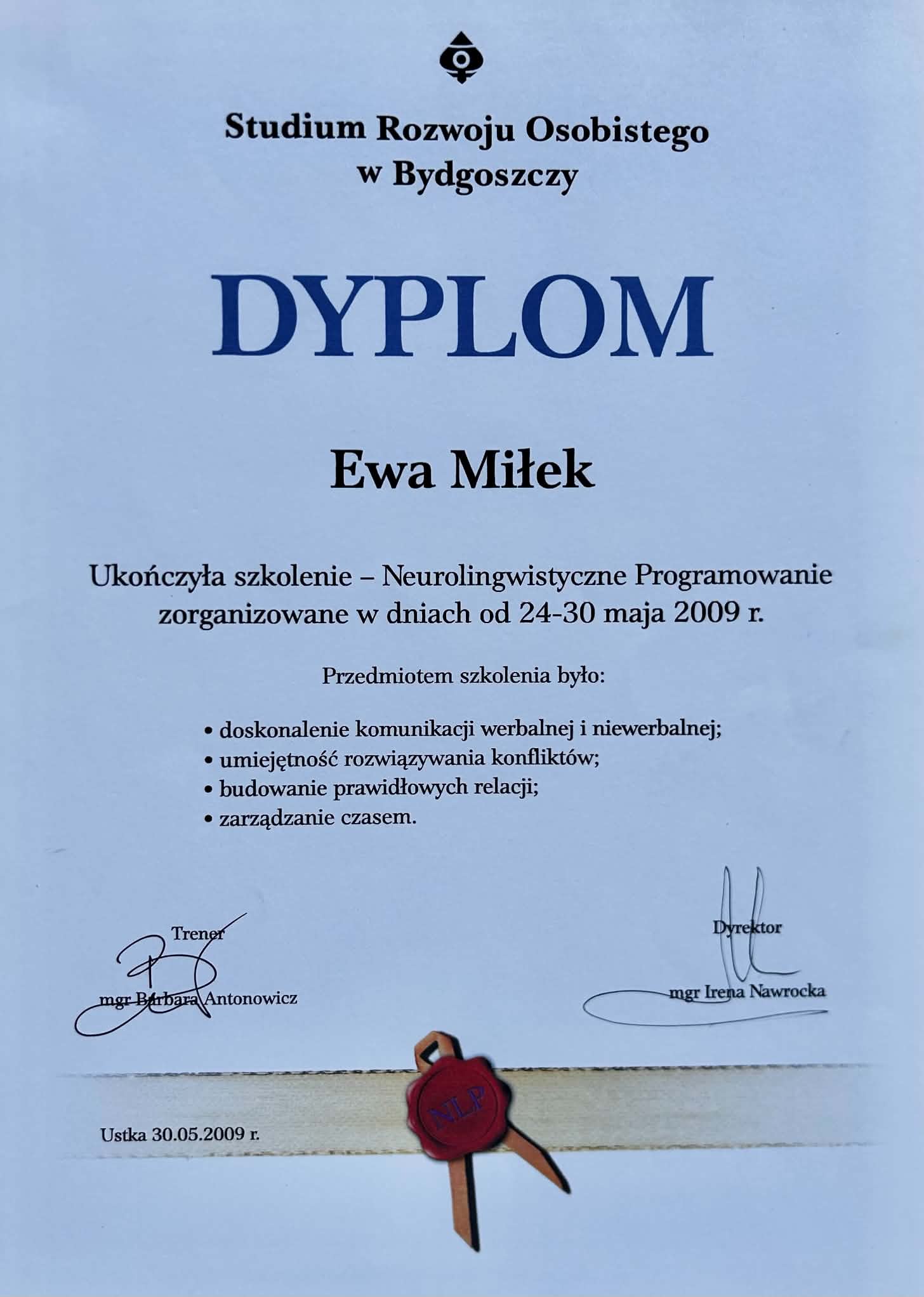 Neuro-linguistic programming — training — Ewa Miłek