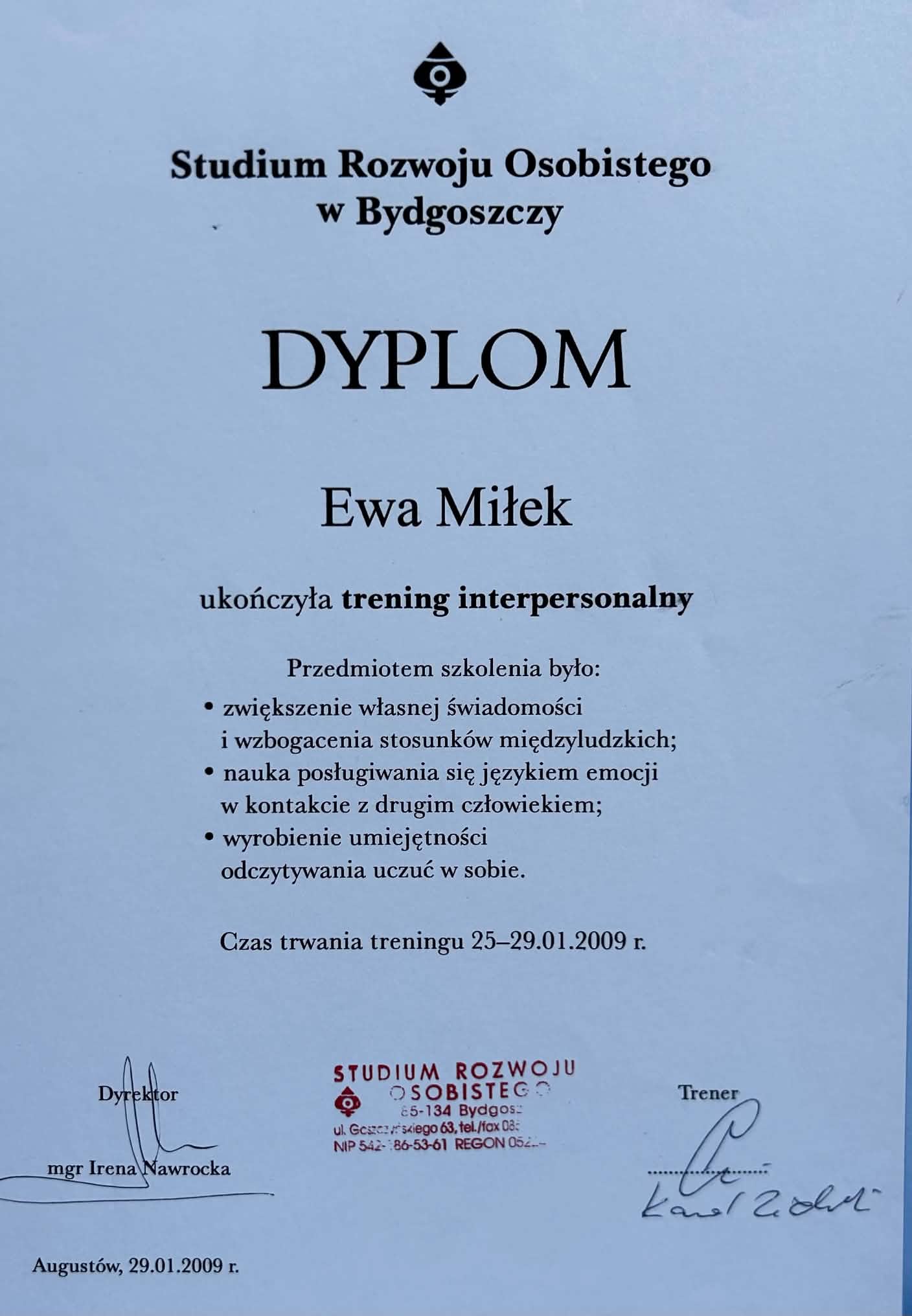 Interpersonal training — Ewa Miłek