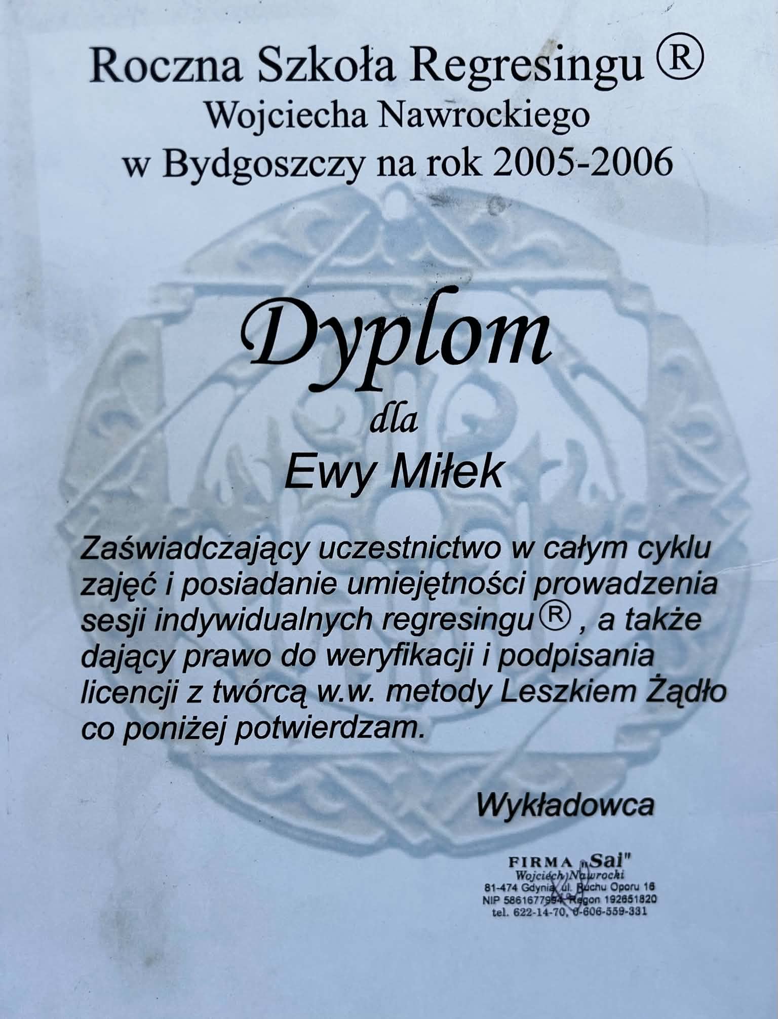 Regresing School — individual session programme — Ewa Miłek