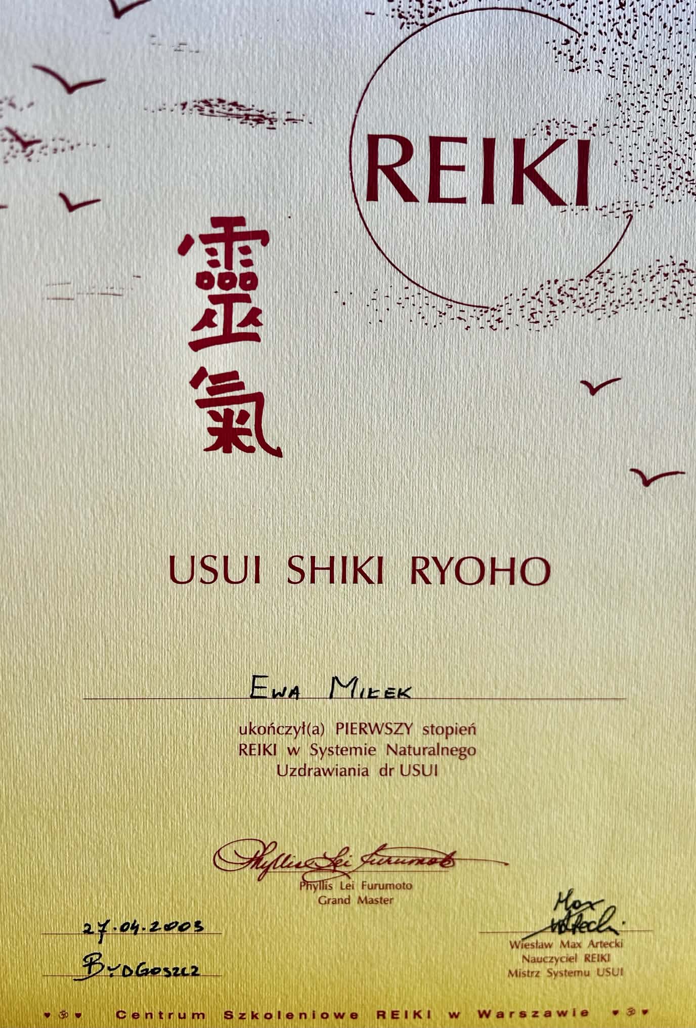 Reiki — first degree — Ewa Miłek